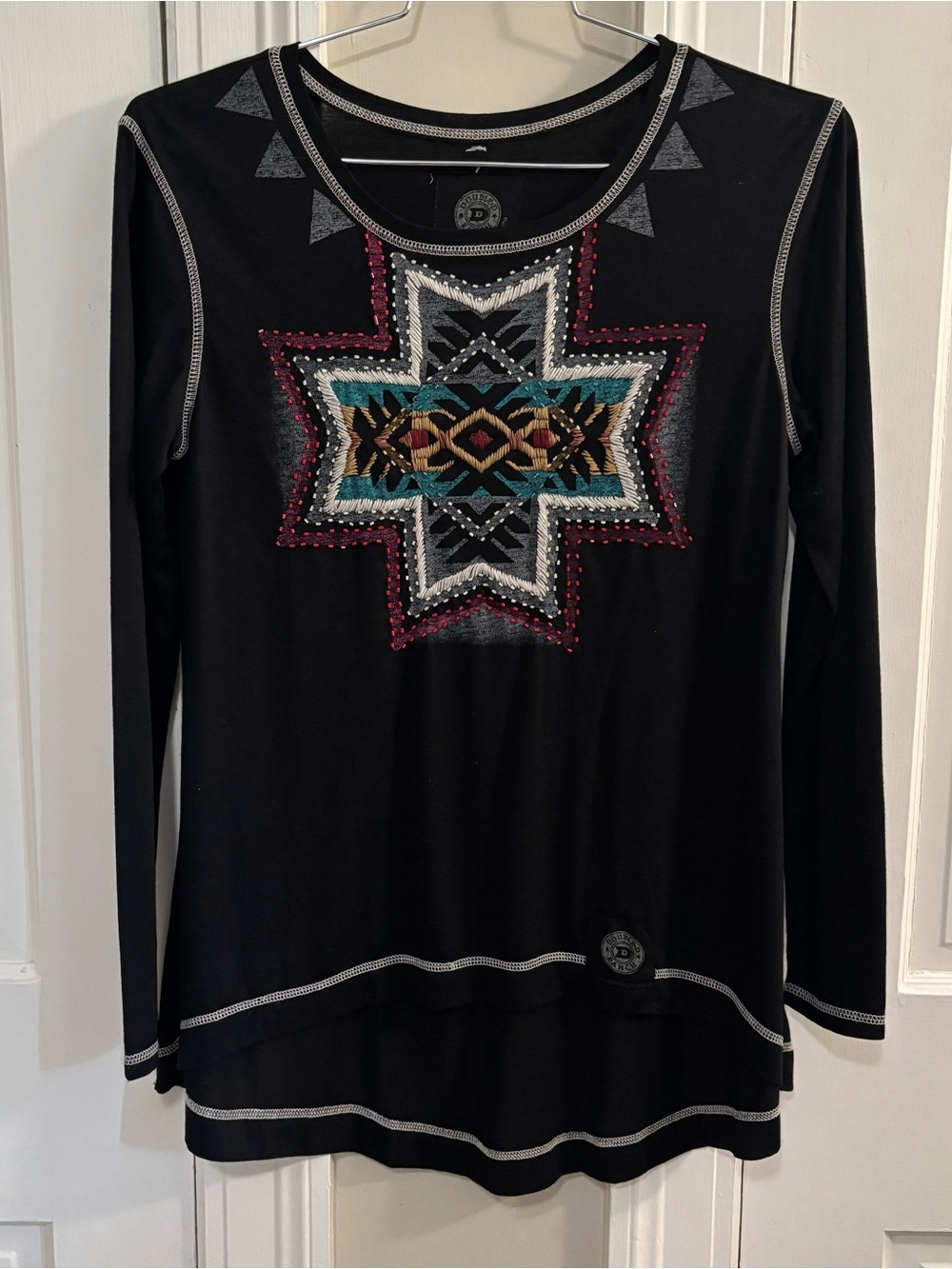 Double D Ranch Embroidered Beaded Black Long Sleeve Top XS